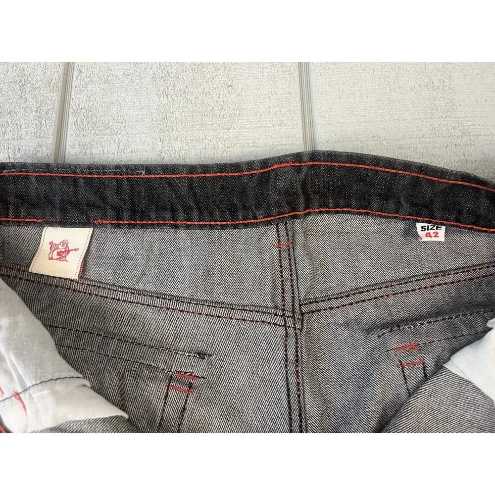 True Religion Billy Giant Big T Red Stitch Jeans Mens 42 Black Y2K Streetwear